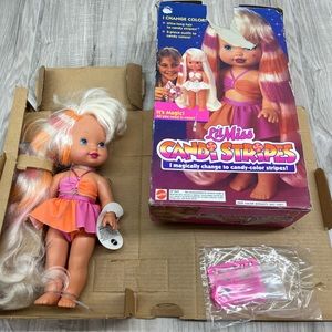 Vtg Lil Miss Candi Stripes Mattel 90's Doll Pink Orange Outfit Long Hair
